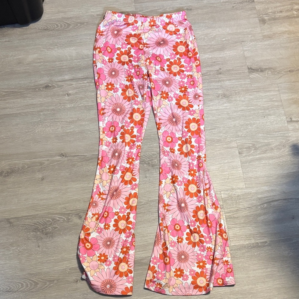 SHEIN Pink Floral Flared Pants